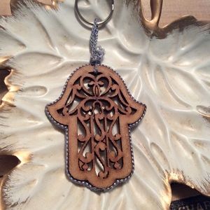 Hamsa hand wood key chain from Israel!